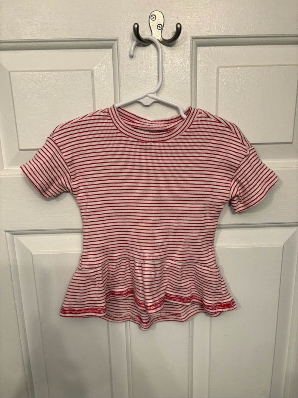 Joe's Jeans Red & White Striped Peplum Short Sleeve Tee